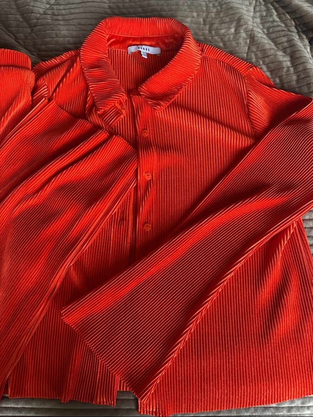 Deep Orange Pleated Button-Up Pants set - Picture 4 of 5